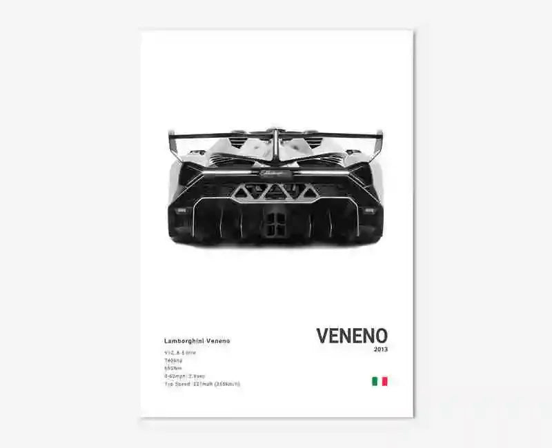 B&W Canvas Poster Luxury Supercar Lamborghini SUV SVJ Wall Art Garage Mancave