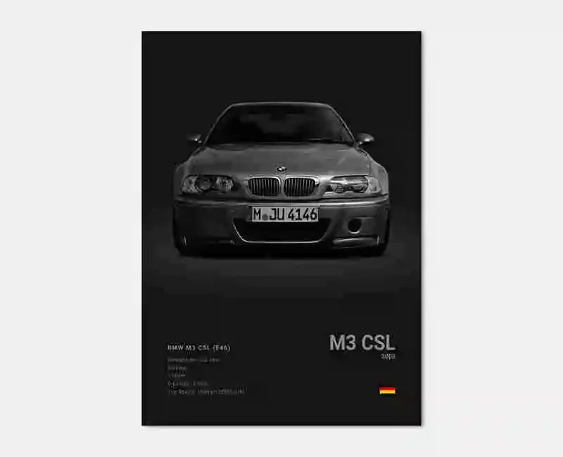 Pop B&W Luxury Car Canvas Poster Mancave Supercar MSport F80 M3 M140 GTR F87 G80
