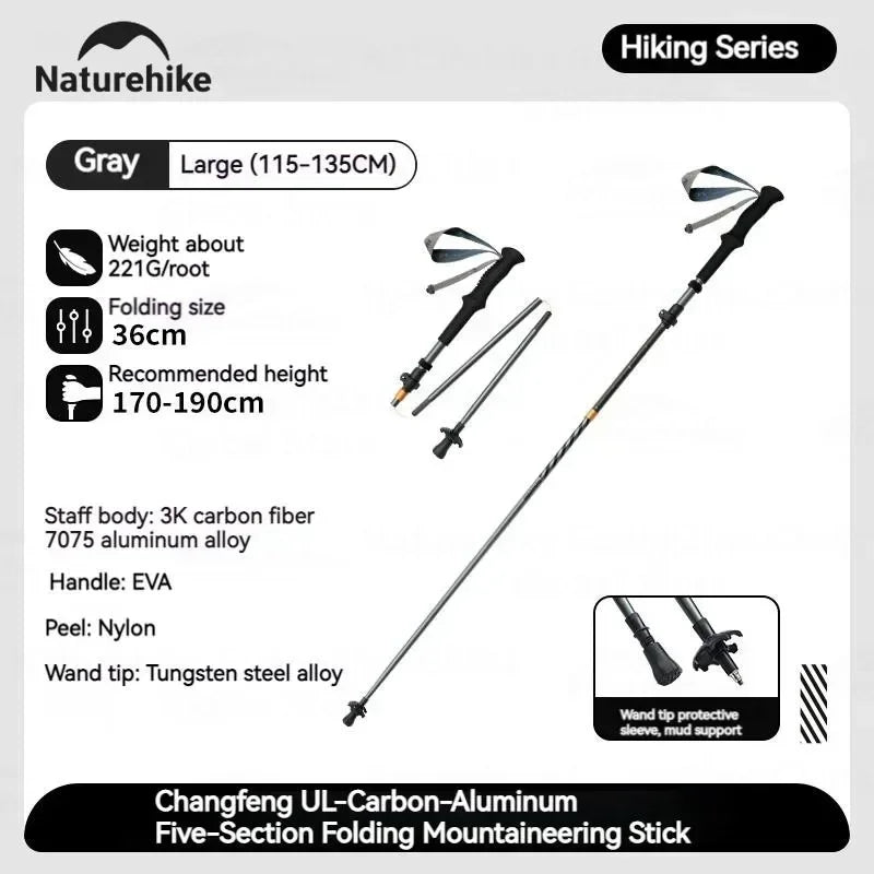 Folding Trekking Pole 5-Section Carbon Aluminium Ultralight Hiking Stick x1