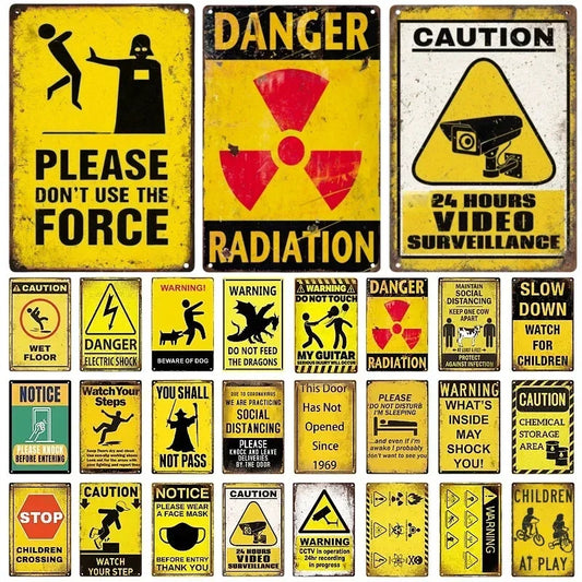 Vintage Caution Notice Zone Keep out Metal Sign, Danger, Mancave, Garage, Gift