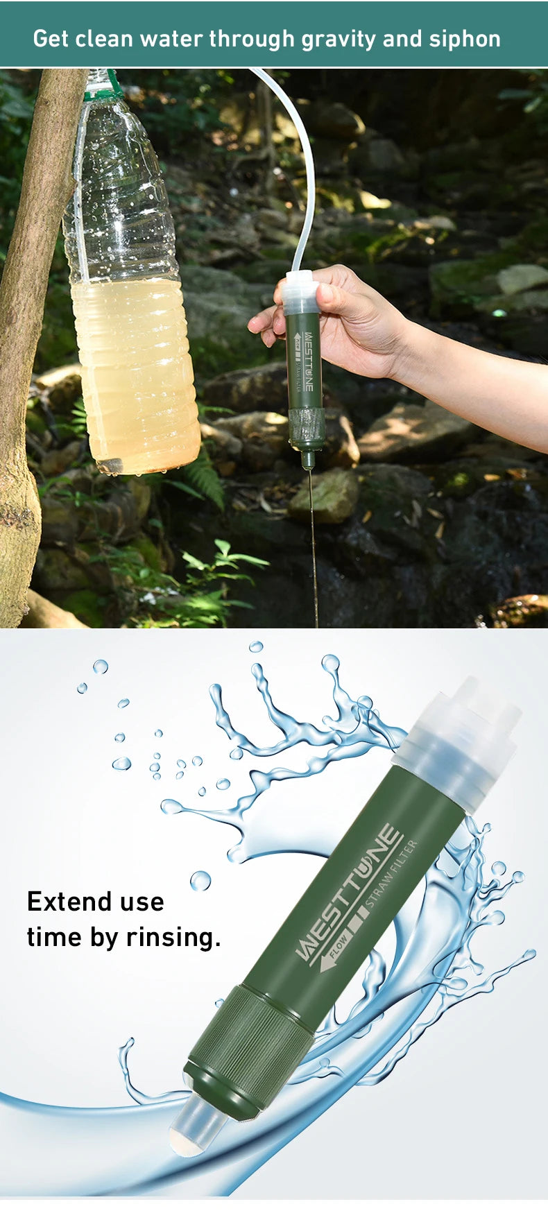 Mini Water Filter Straw – 4000L Purifier for Camping, Hiking & Emergency Use