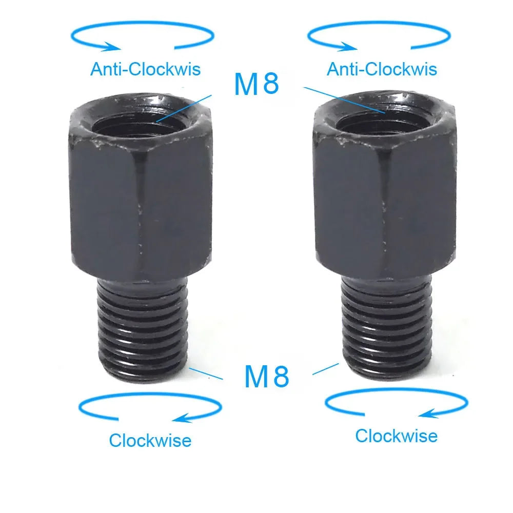 Black Motorcycle Mirror Adapters M10 M8 Right/Left Thread Conversion for Mirrors
