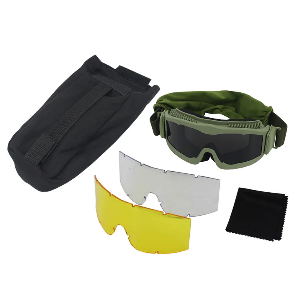Tactical Airsoft Paintball Goggles Anti-Fog UV Protection with 3 Lenses for Outdoor