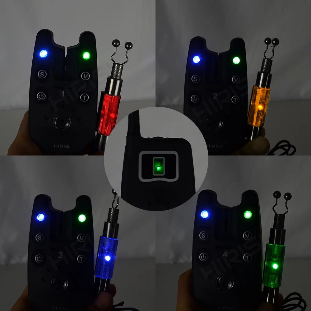 Wireless Carp Fishing Bite Alarm Set 1+4 w/ 4 LED Swingers B1203S-D