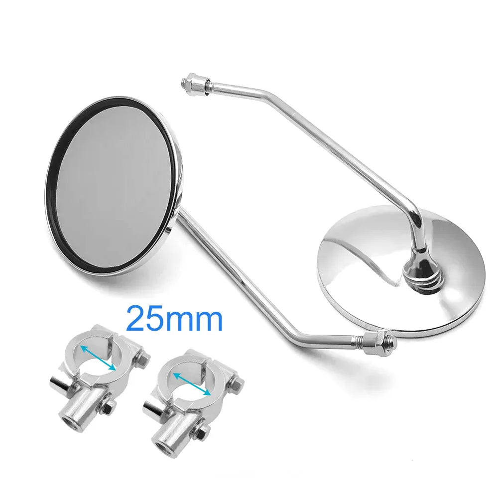 Chrome Motorcycle Scooter Mirrors Universal 8mm or 22mm 25mm Handlebar mounts