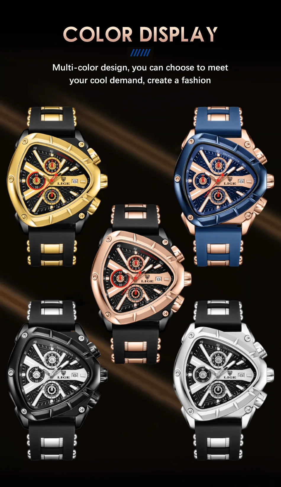 LIGE Original Luxury Men's Watch with Box choice of finish, Perfect Gift