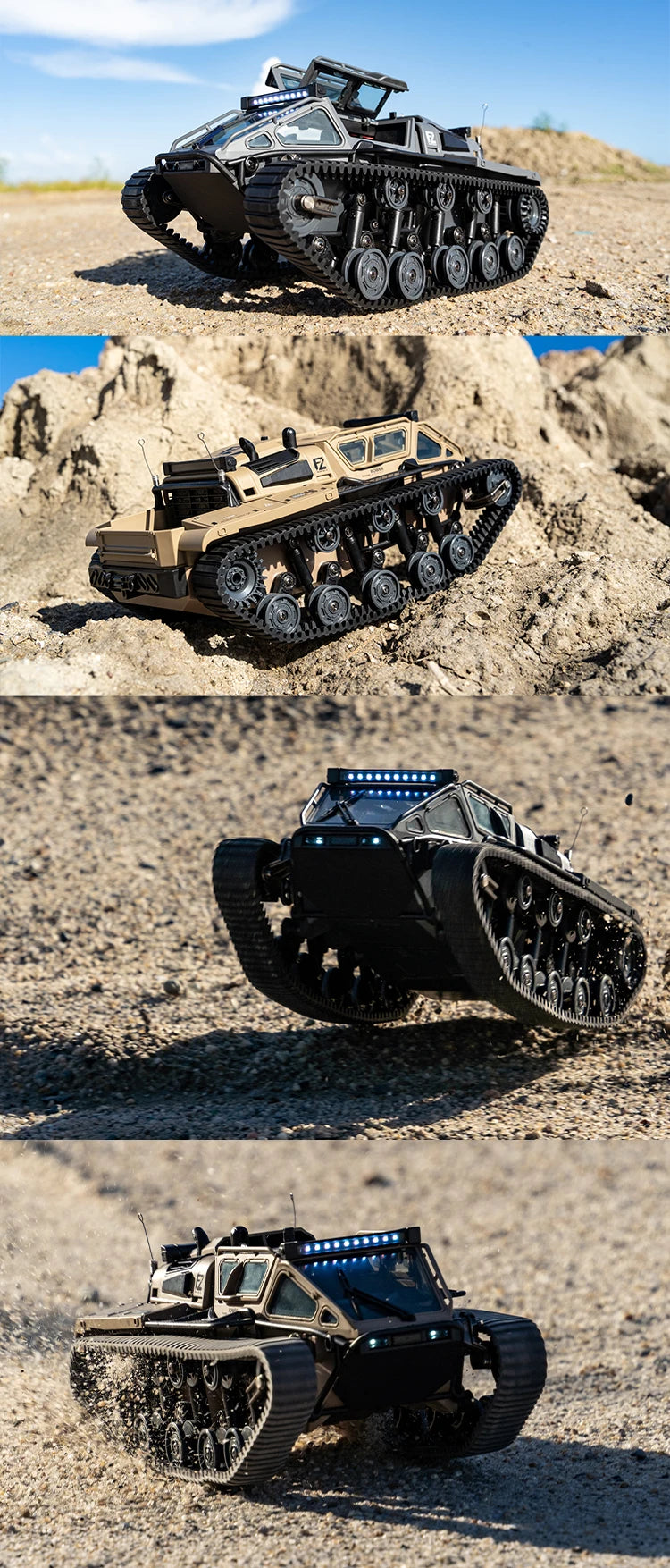 JJRC C8812 6CH RC Tank Tracked Car 2.4G 4WD Drift Off-Road Vehicle w/ LED Lights