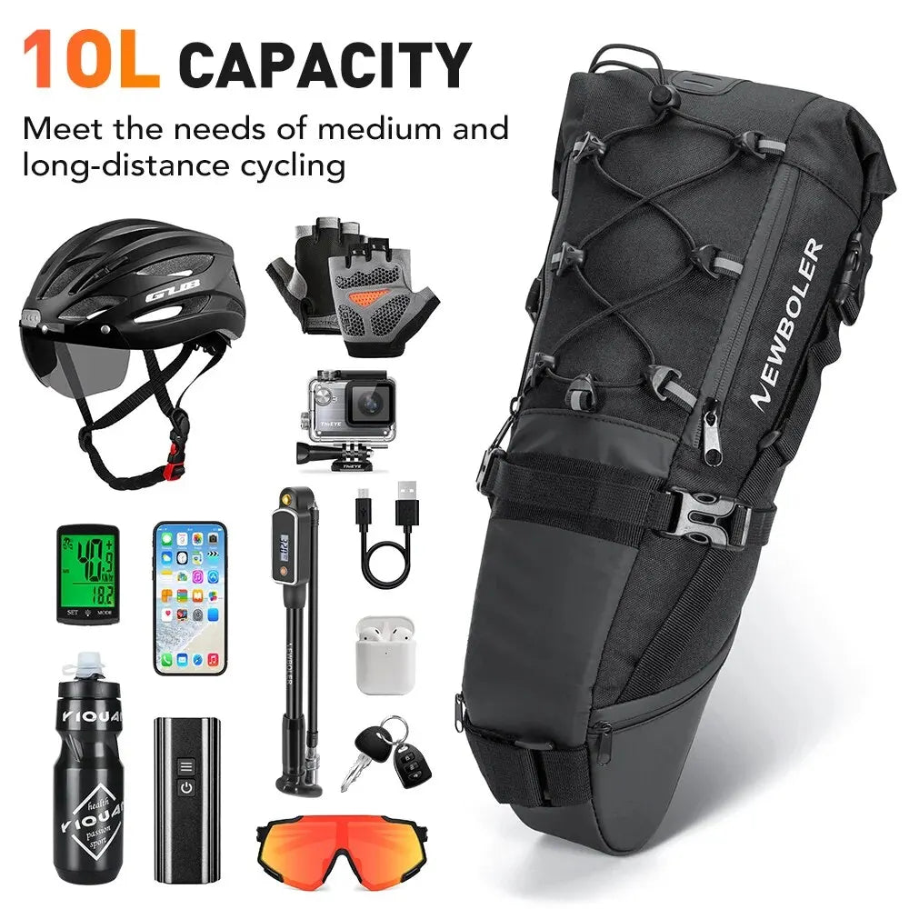 NEWBOLER 10L Waterproof Bike Saddle Bag Rear Seat Tail Pack MTB Road Cycling