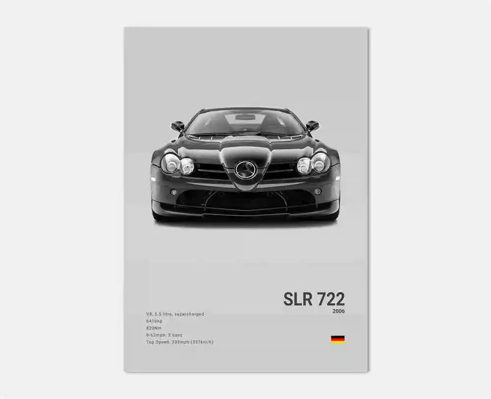 B&W Luxury Sports Car Poster Canvas Wall Art Garage Mancave Merc G63 SL GTR AMG