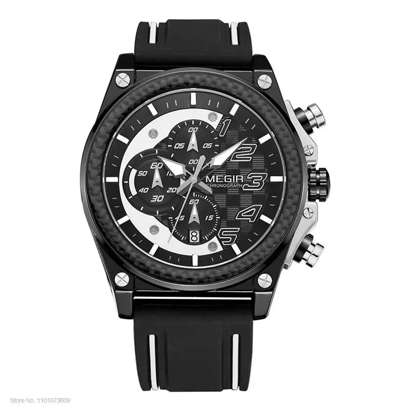 MEGIR Men's Chronograph Quartz Watch – Waterproof, Luminous, Silicone Strap