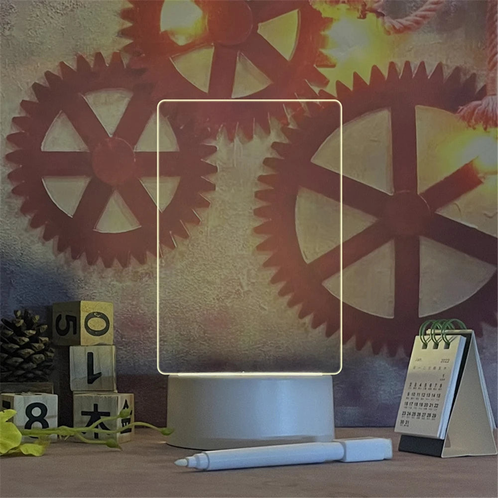 Transparent USB LED Night Light Erasable Write Message Board Notes Desktop
