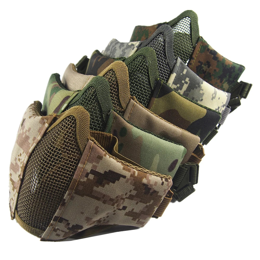 Tactical Airsoft Mask Half Face Steel Mesh Adjustable Face Protection Gear