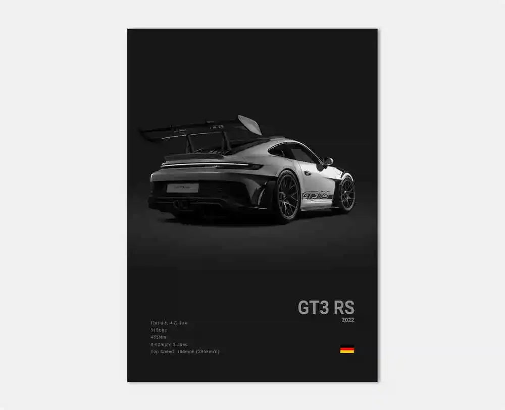 Pop B&W German Luxury Super Sport Car Canvas Poster 911 GT3 RS Turbo 918 993 GT4