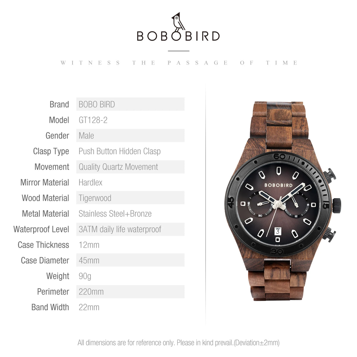 BOBO BIRD Men’s Wooden Chronograph Watch – Business Style with Date Display