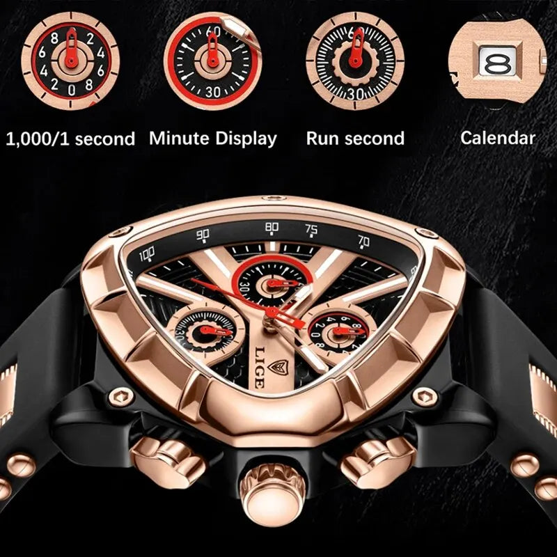 LIGE Original Luxury Men's Watch with Box choice of finish, Perfect Gift