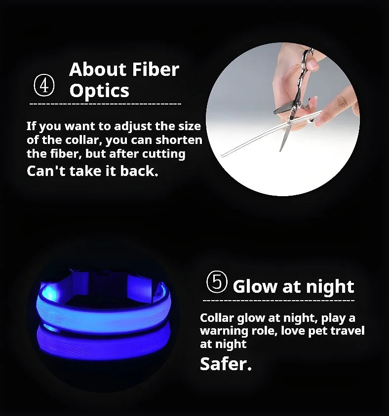 LED Dog Collar Glow-in-the-Dark, Safety Flashing Nylon Pet Collar luminous HiVis