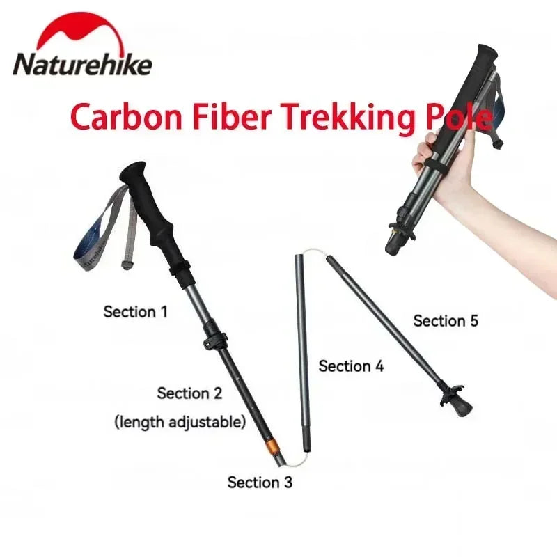 Folding Trekking Pole 5-Section Carbon Aluminium Ultralight Hiking Stick x1