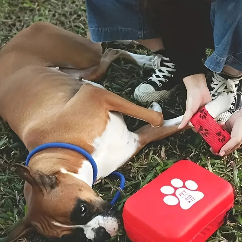 127-Piece Compact Dog & Cat Travel First Aid Kit + Manual, For Hiking & Camping