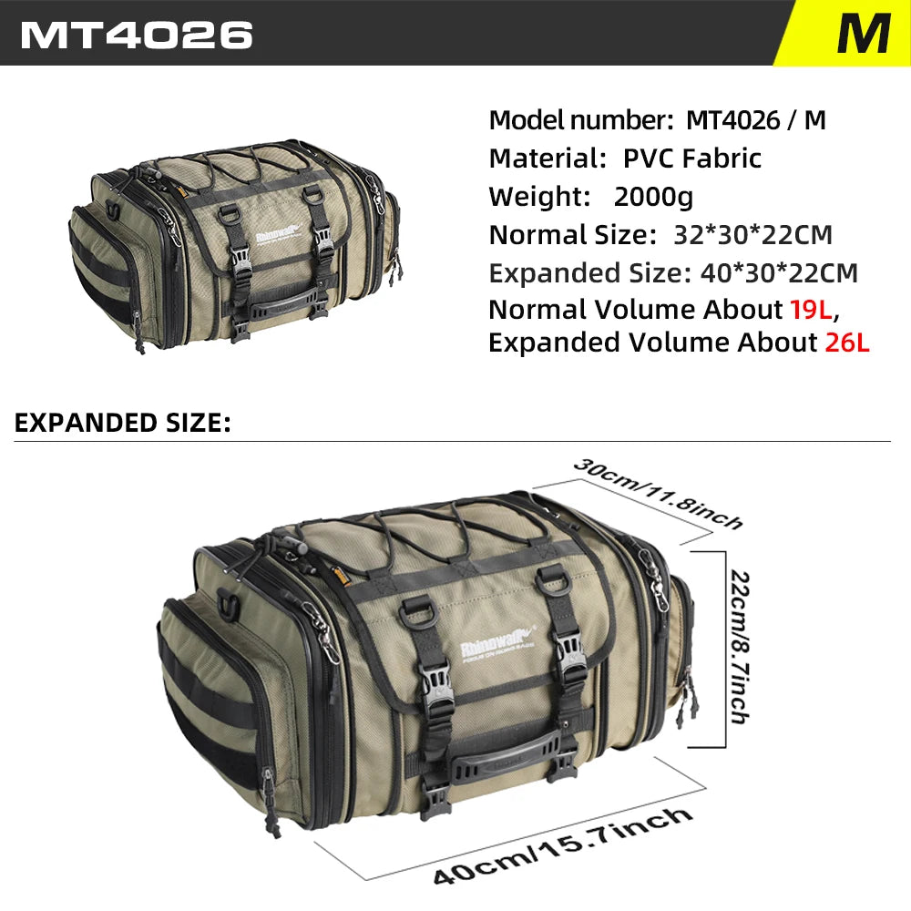 Rhinowalk Motorcycle Waterproof Tail Bag Expandable Luggage 19L-80L