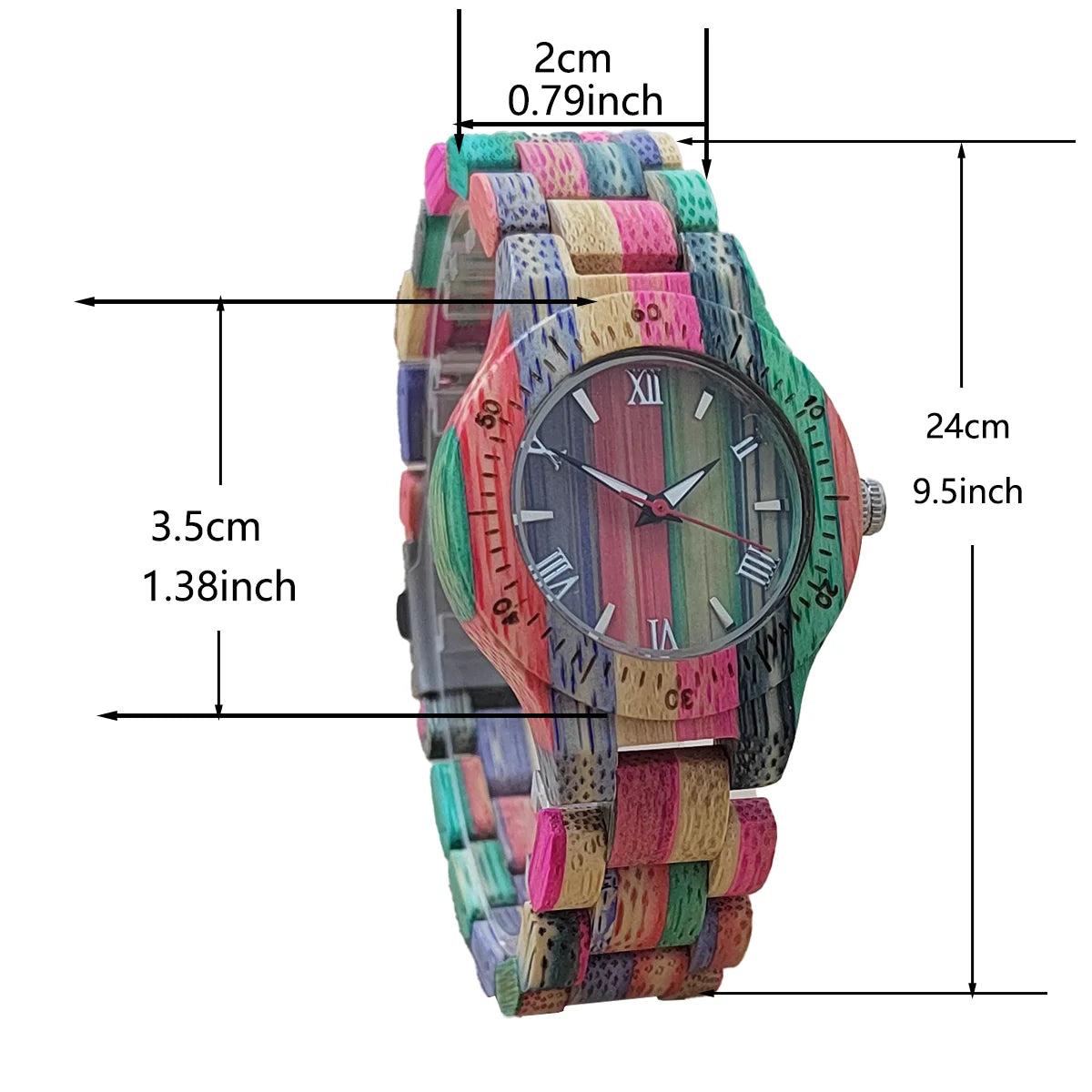 Womens Bamboo Wooden Watch  Natural Multicolour Rainbow Gifts Her