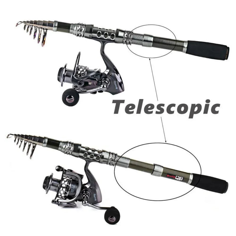 1.8-3.3m Carbon Fiber Telescopic Fishing Rod & Reel Combo, Compact - keep in Car