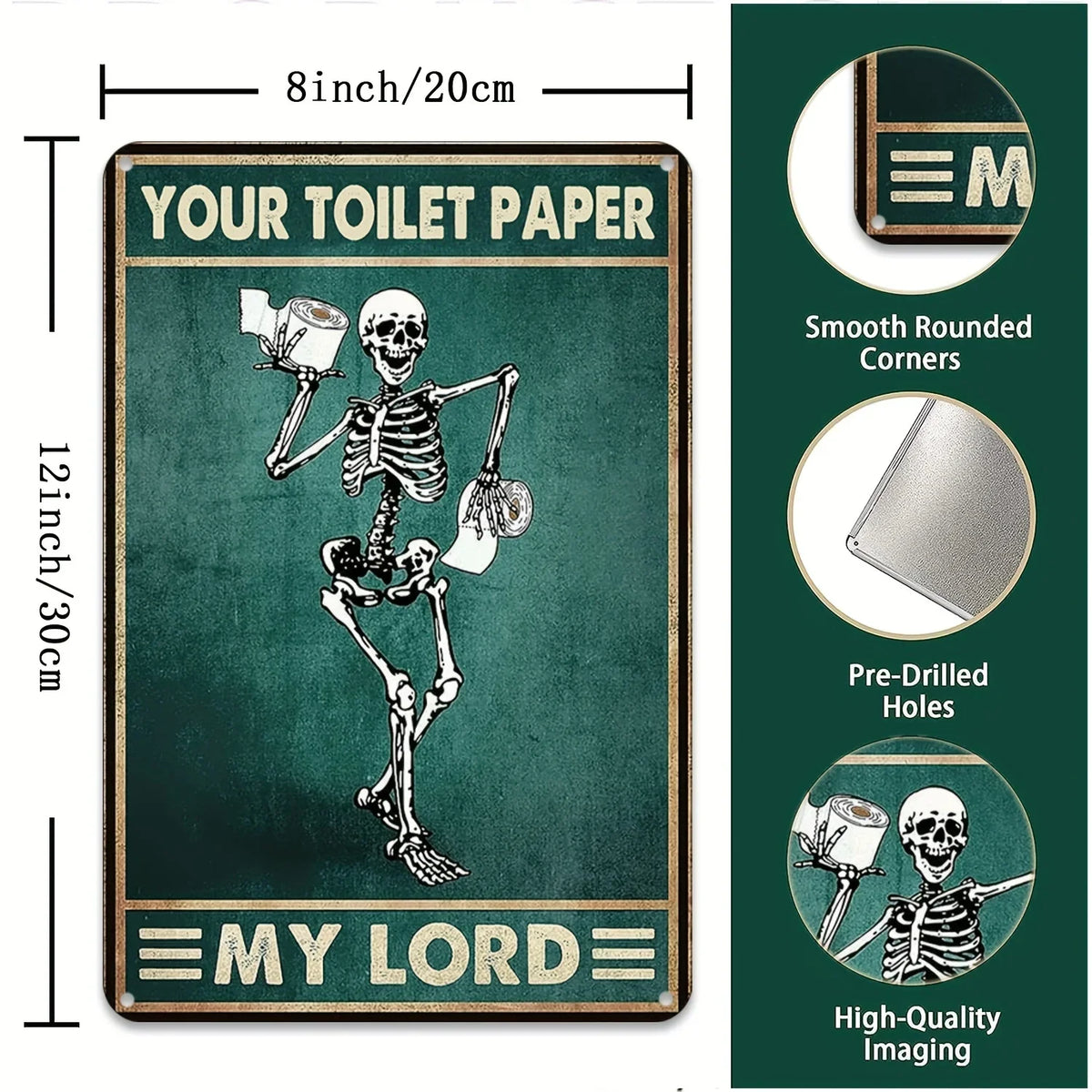 Funny Toilet Bathroom Decor Skeleton Skull Reading Newspaper Metal Sign, Retro Poster