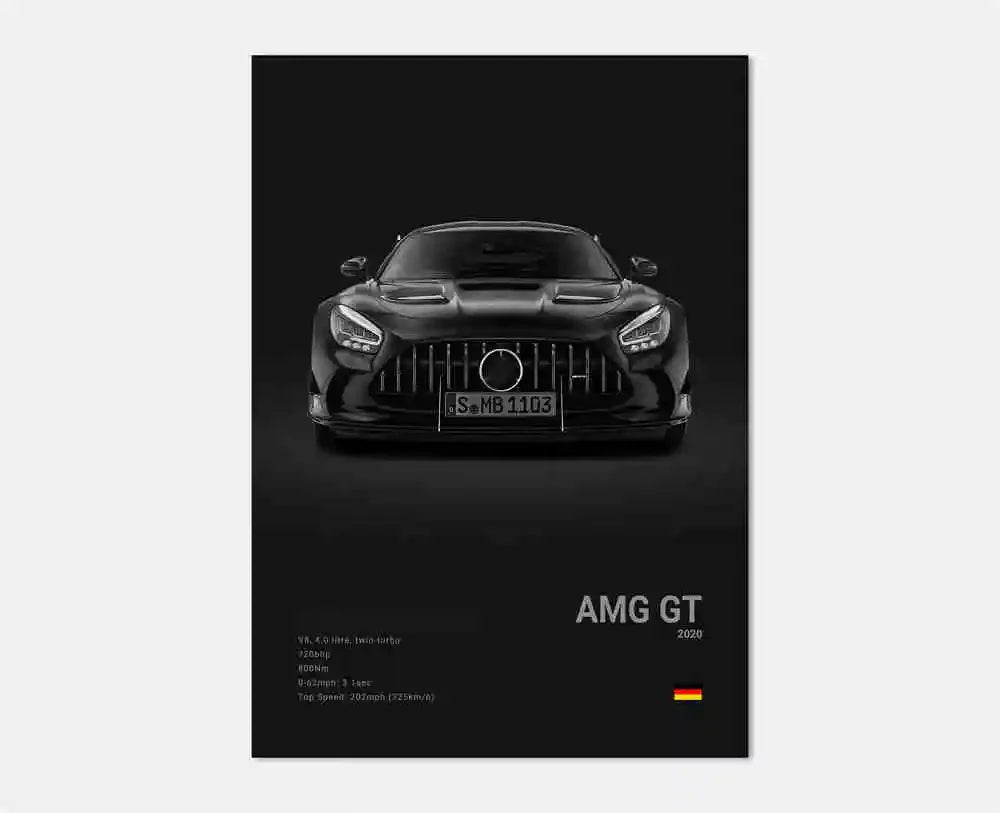 B&W Luxury Sports Car Poster Canvas Wall Art Garage Mancave Merc G63 SL GTR AMG
