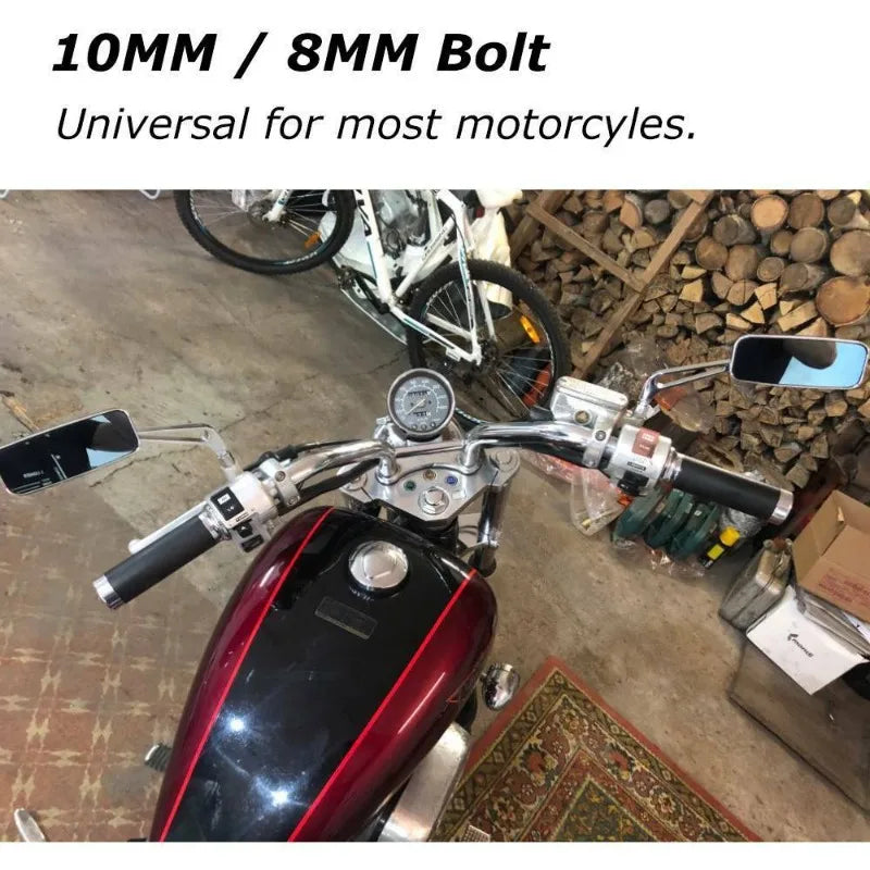 1 Pair 8/10mm Chrome Motorcycle Rear View Mirrors