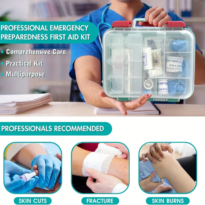 350pc Emergency First Aid Kit – Home, Office, Camping, Wall-Mountable Hard Case
