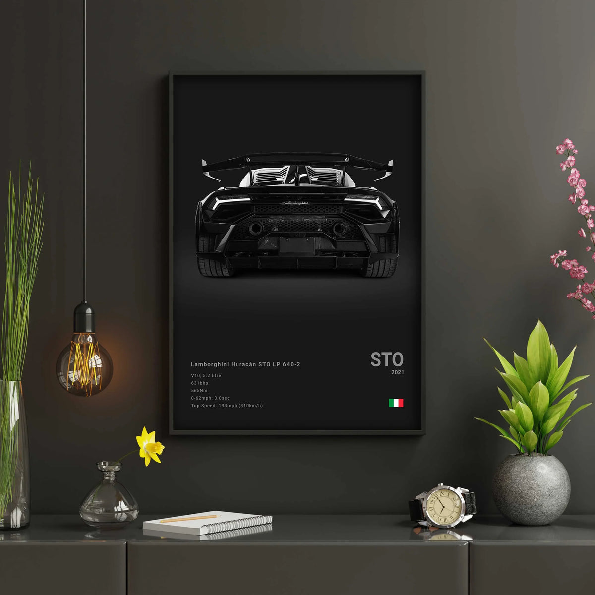 B&W Canvas Poster Luxury Supercar Lamborghini SUV SVJ Wall Art Garage Mancave