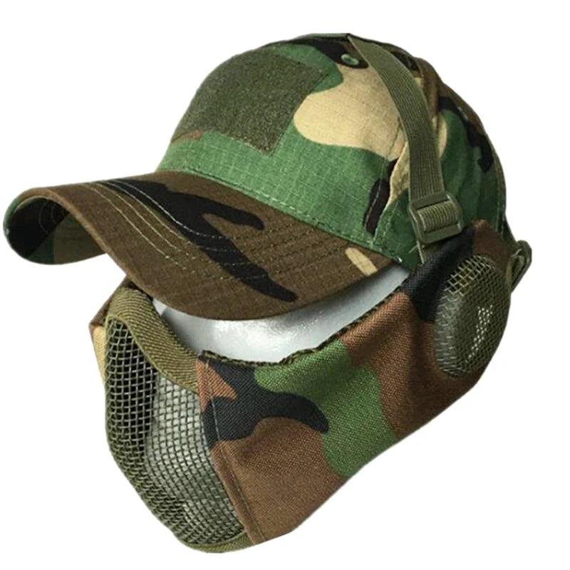 Airsoft Mesh Face Mask with Ear Protection Tactical Paintball Gear