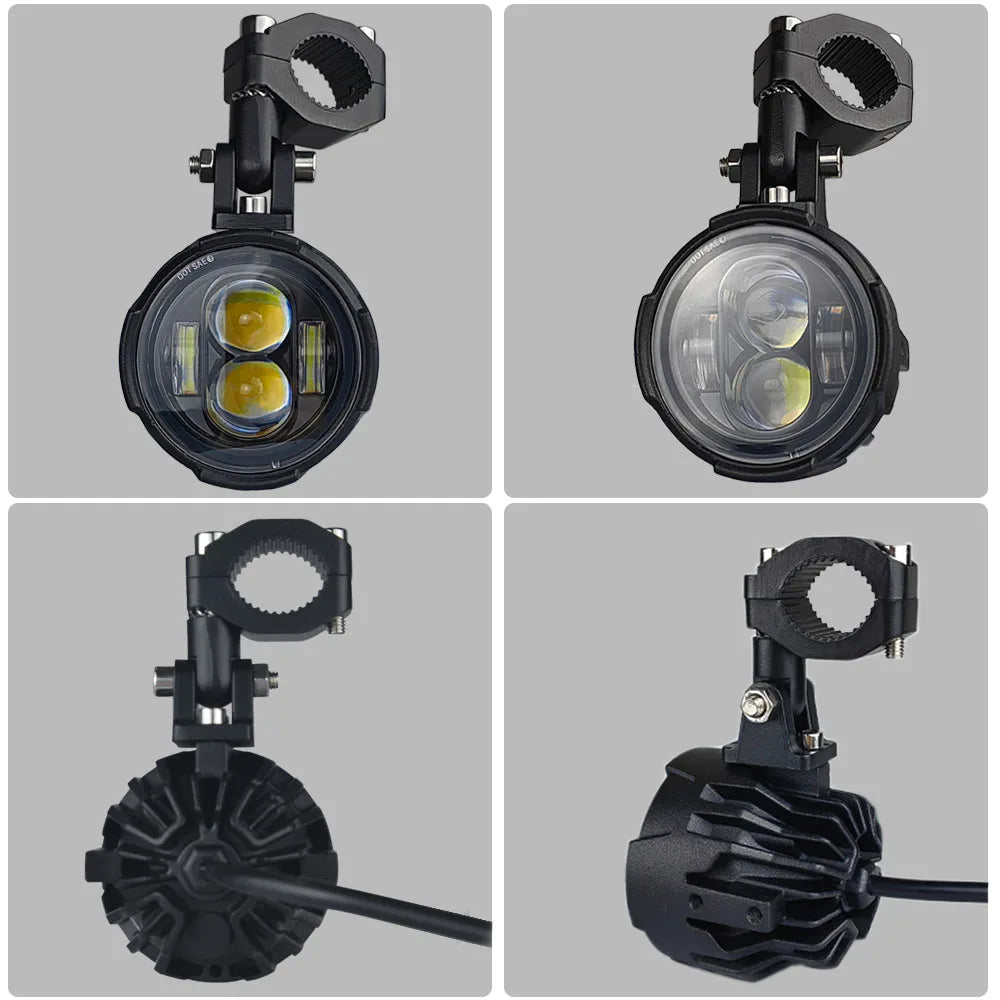 Pair 100W LED Motorcycle Fog Light Dual Color Spot Headlight Driving Lamp