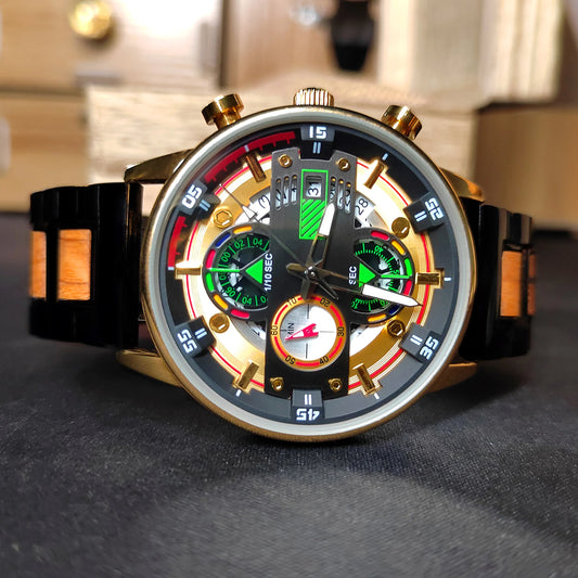 Men’s Luxury Wood Watch – Unique Chronograph Design, Luminous & Water Resistant