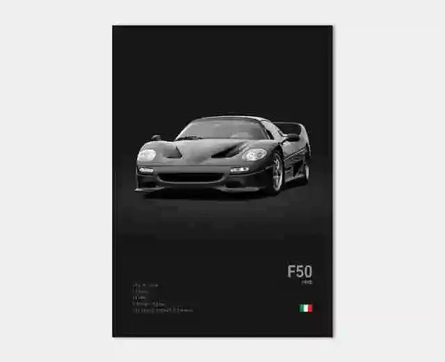 Pop B&W Italy Super Sport Car Canvas Poster Wall Art Garage F40 GTO GTB Mancave