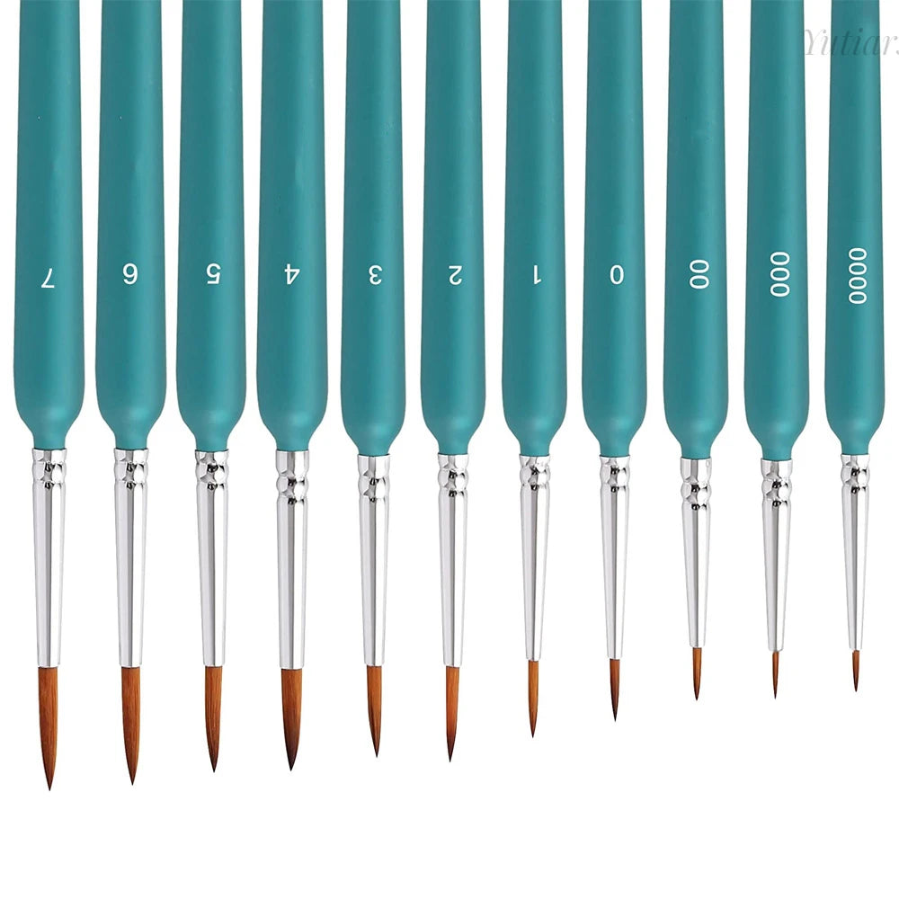 11pcs Miniature Paint Brush Set - Weasel Hair Art Brushes, Watercolor & Oil