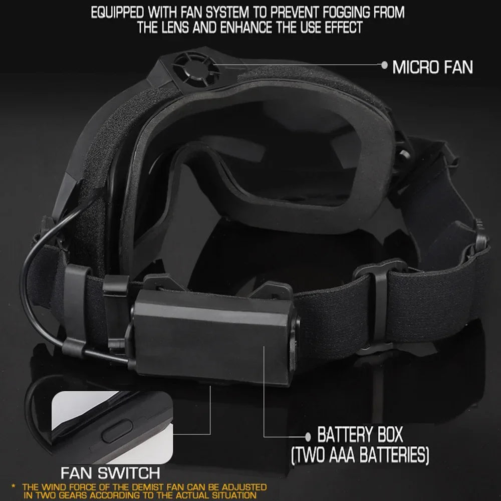 Airsoft Paintball Full Face Mask Protection Anti-Fog with Fan built-in, Cosplay