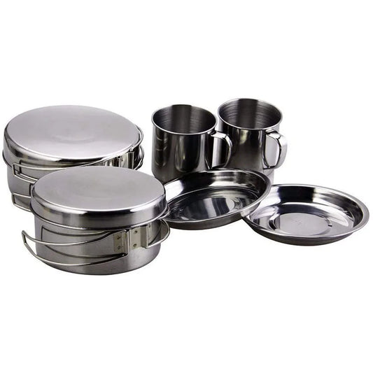 8Pcs Camping Cookware Set Pot Pan Cups Plates Hiking Picnic Outdoor Cooking Kit