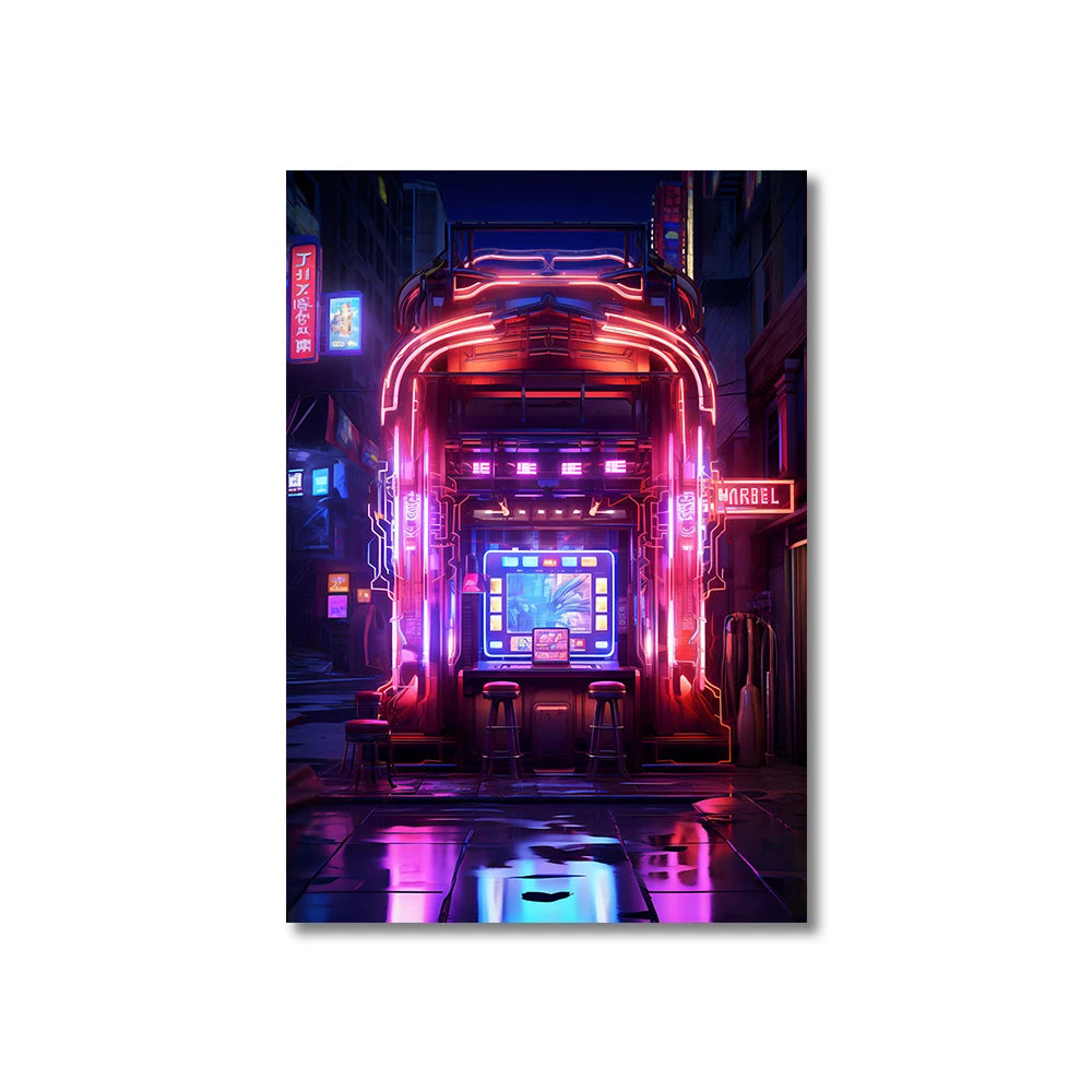 80s 90s style Neon Cyberpunk Gamer Controller Canvas Art Print Vibrant Mancave
