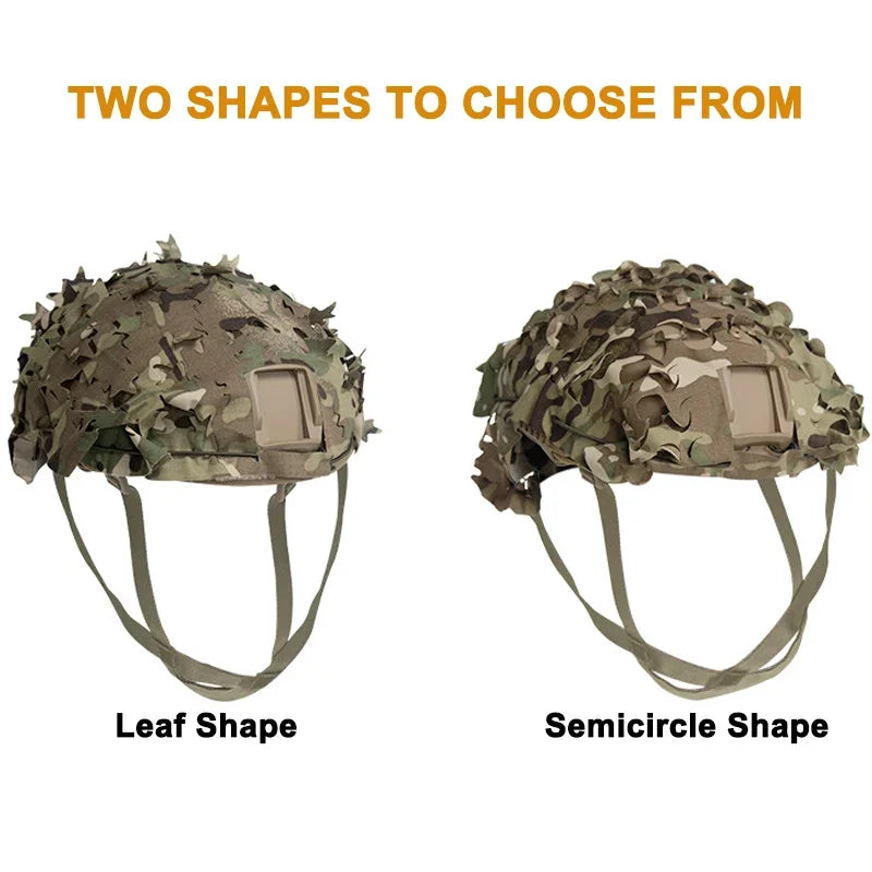 3D Camo Airsoft Helmet Cover – Laser Cut Leaf Shape or Mesh, Paintball Tactical
