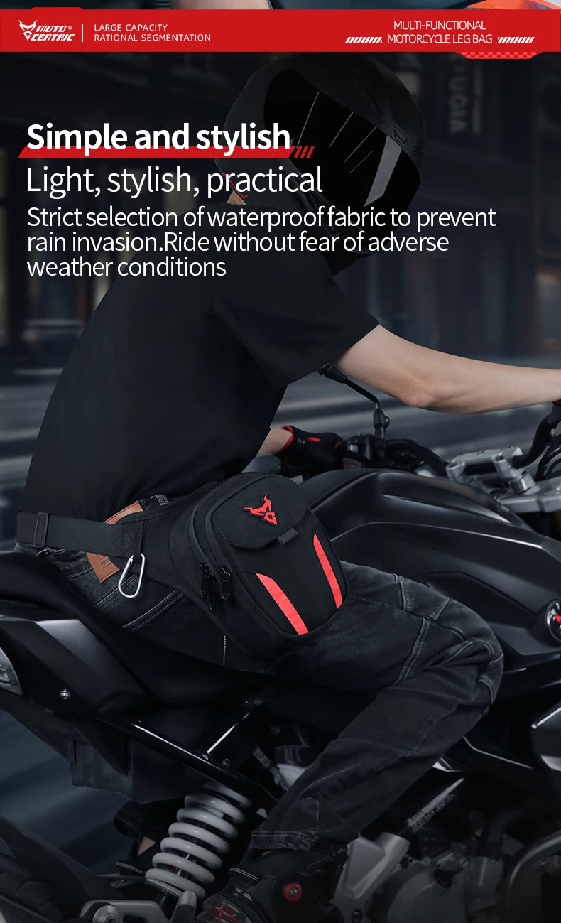 Waterproof Motorcycle Drop Leg Bag with LED Light - Moto Pack for Outdoor Sports