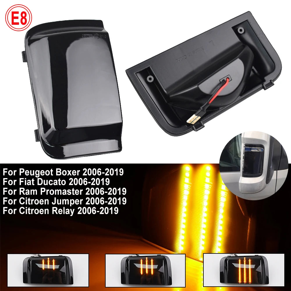 2pcs LED Dynamic Turn Signal Mirror Light For Peugeot Boxer Fiat Ducato Jumper