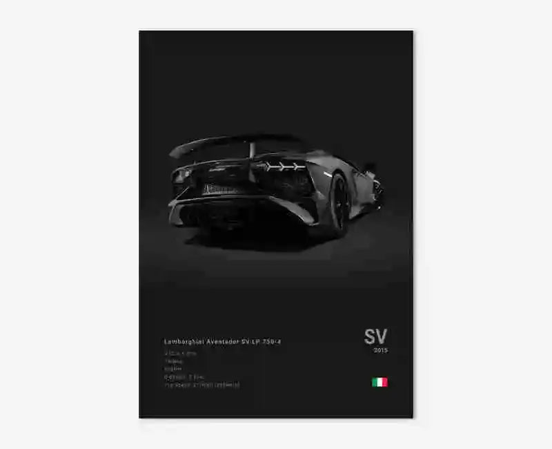 B&W Canvas Poster Luxury Supercar Lamborghini SUV SVJ Wall Art Garage Mancave