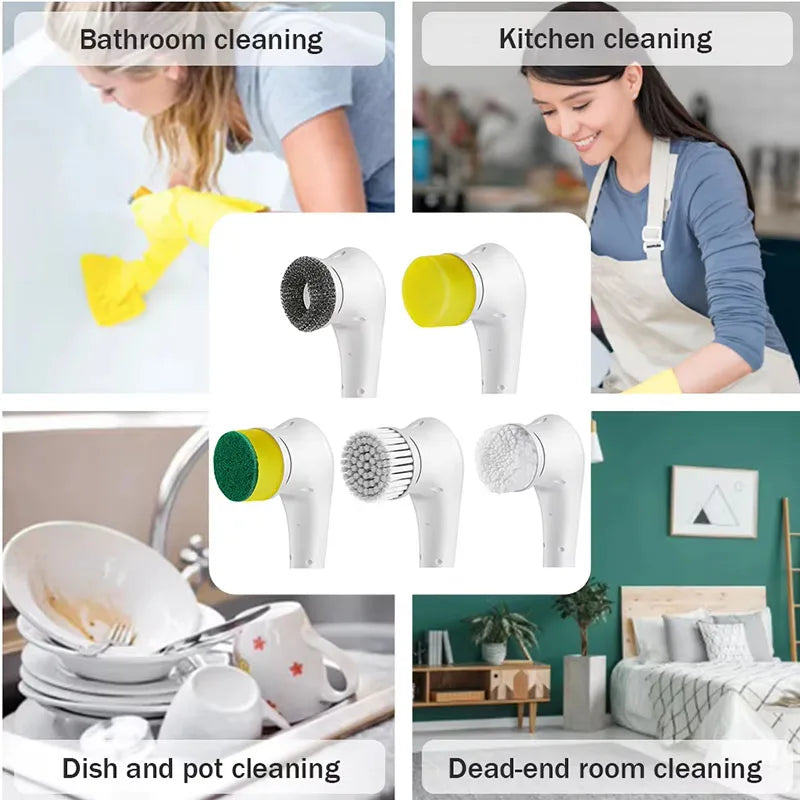 3-in-1 Electric Cleaning Brush - Rotating Sponge & Wire Brush, USB Rechargeable