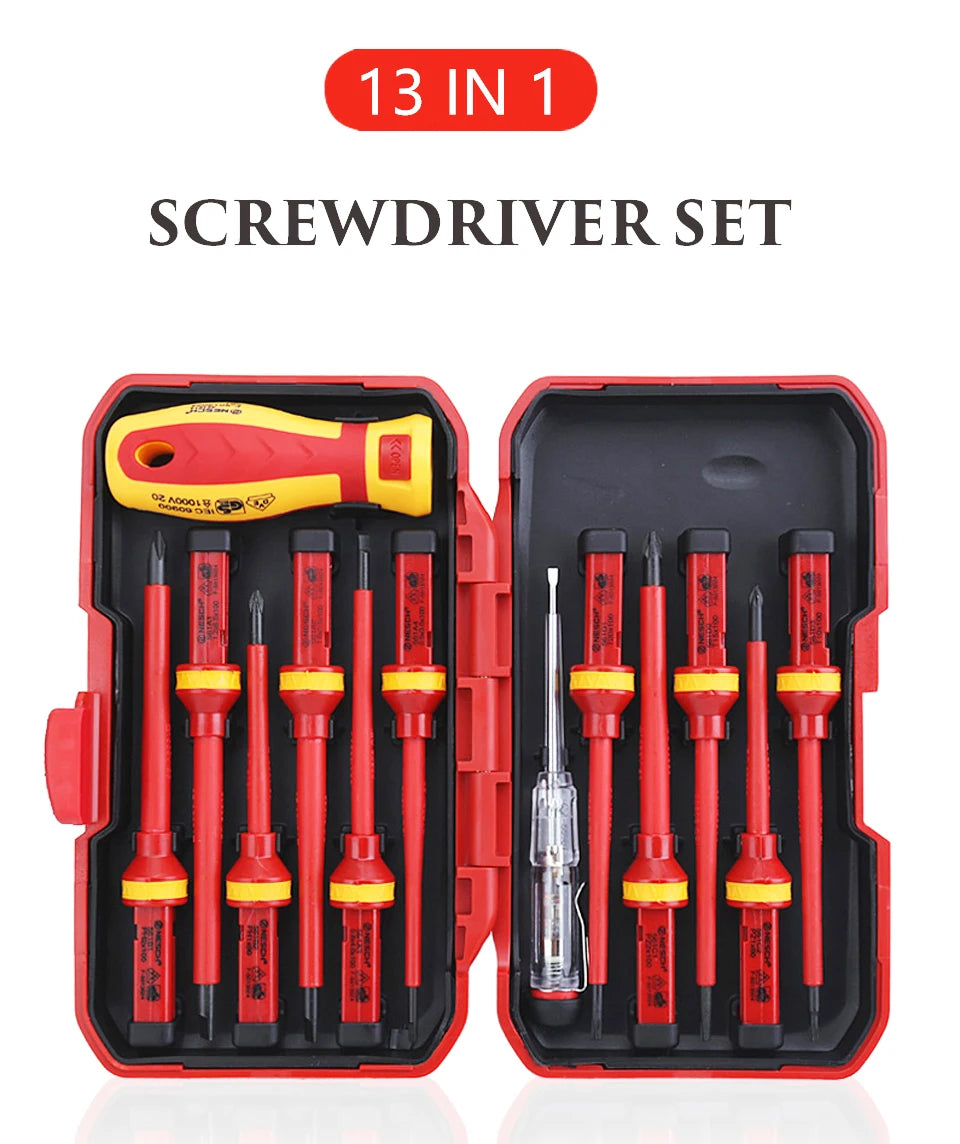 13pcs 1000V VDE Insulated Screwdriver Electrician Kit Magnetic Bits