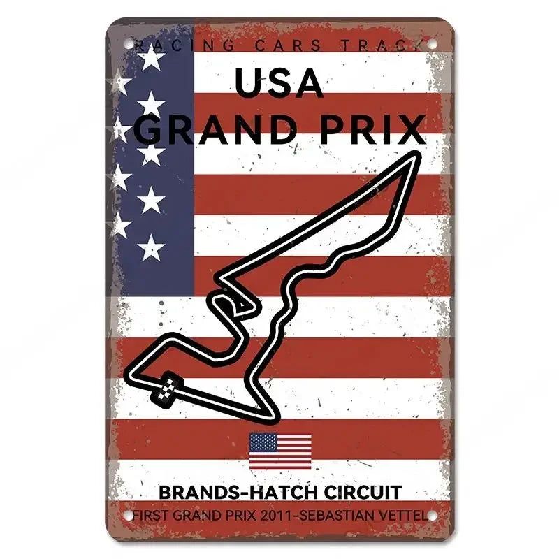 Vintage Race Track Metal sign F1 Aluminium Plaque Garage, Mancave, Home, Office
