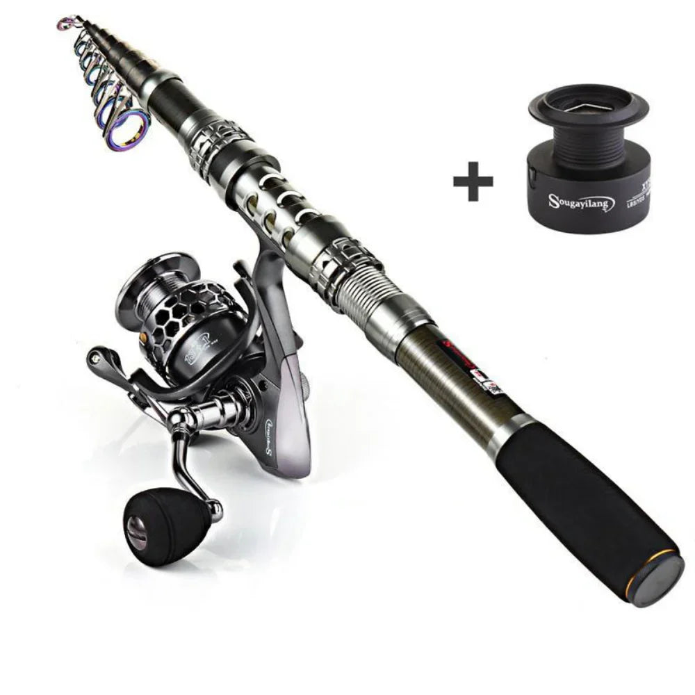 1.8-3.3m Carbon Fiber Telescopic Fishing Rod & Reel Combo, Compact - keep in Car