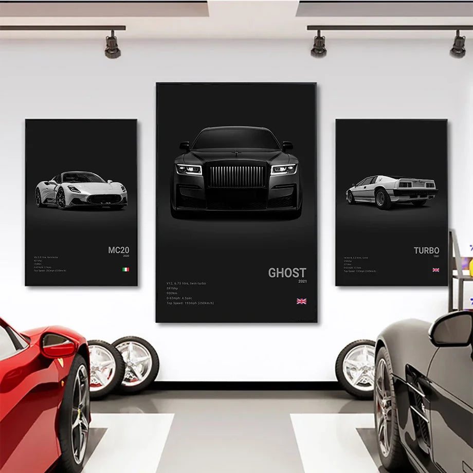 Pop Art Black Luxury Supercar Canvas Poster Wall  Home Mancave Decor Ghost GT RS