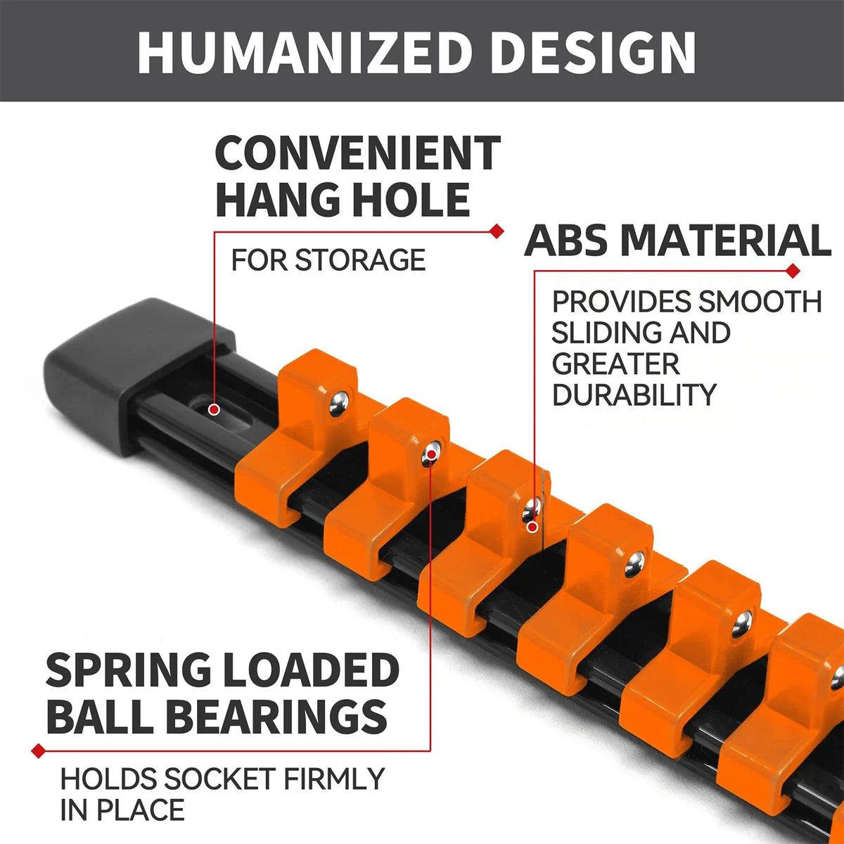 ABS Socket Organizer Rails - 1/4", 3/8", 1/2" Tool Box Rail Track Holder