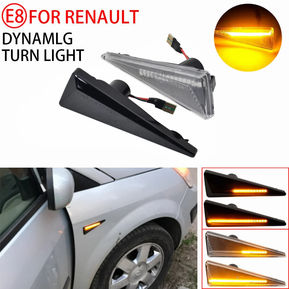 2Pcs LED Dynamic Side Marker Turn Signal Light for Renault Megane Espace Scenic