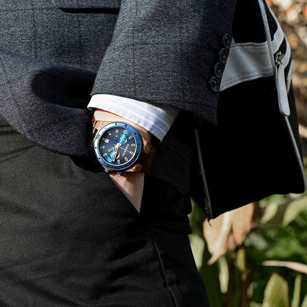 BOBO BIRD Men’s Wooden Chronograph Watch – Business Style with Date Display